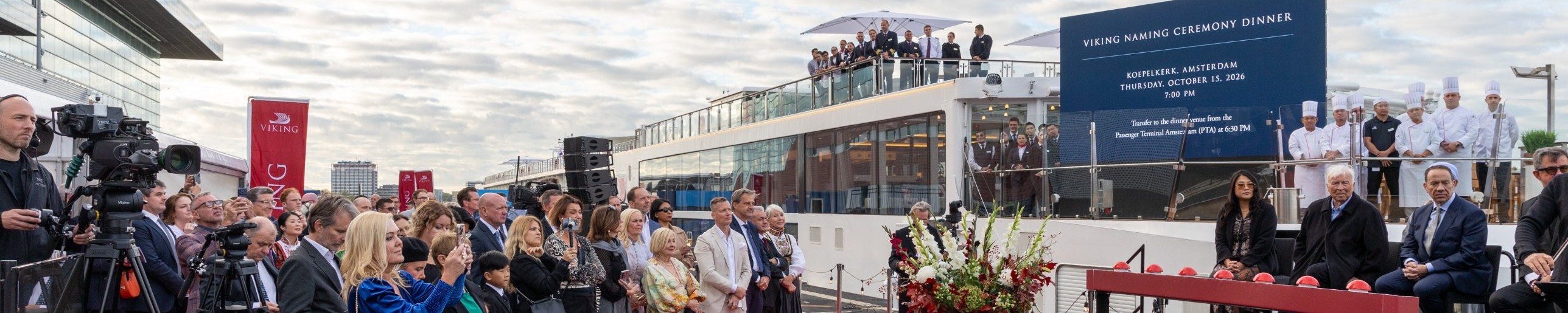 A proud moment for Travel Associates: Danielle Galloway names the Viking Sjofn