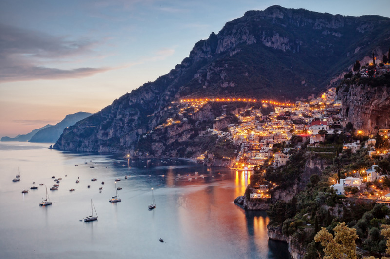 Positano lit by street lights. Image: Getty