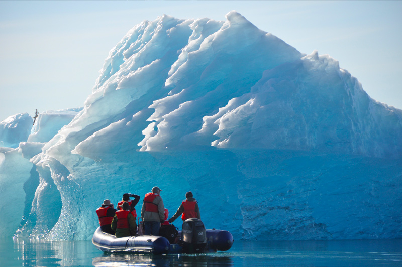 Exploring icebergs on a skiff. Image: Un-Cruise Adventures