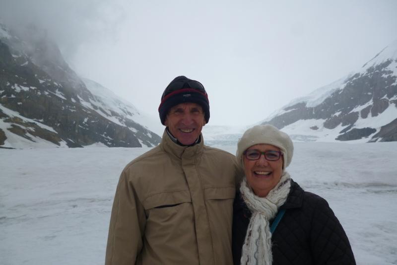 couple on athabasca glacier canada