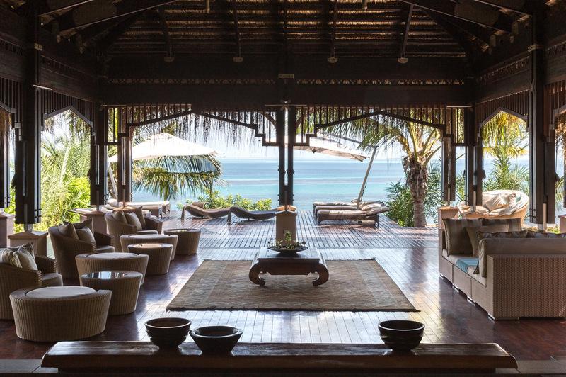 Beautiful view over the ocean through open air lobby