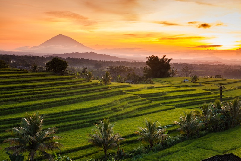 Mount Batukaru behind the famous Bali sunset (Getty Images).