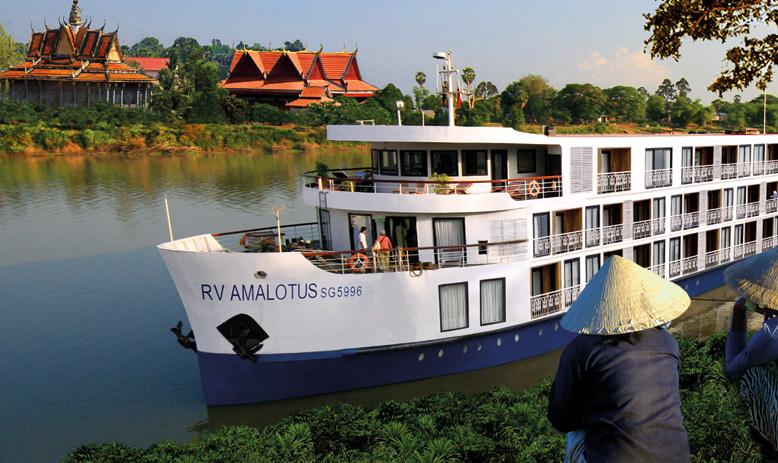 The RV AmaLotus docked on the banks of the mighty Mekong
